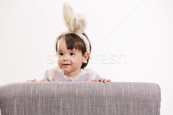 Baby girl in easter costume Stock photo © nyul