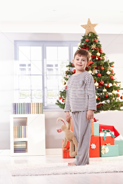 Glimlachend weinig kid christmas ochtend permanente Stockfoto © nyul