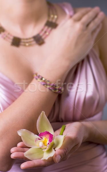 цветок женщины вечернее платье желтый Сток-фото © nyul