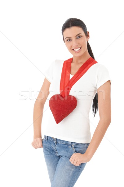 Foto d'archivio: Romantica · ragazza · san · valentino · indossare · rosso · cuore