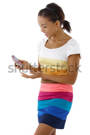 довольно афро девушки мобильных Постоянный красочный Сток-фото © nyul