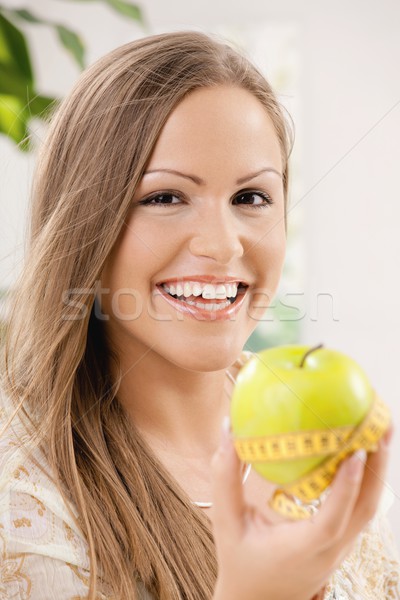 Foto stock: Manzana · dieta · feliz · cinta · métrica