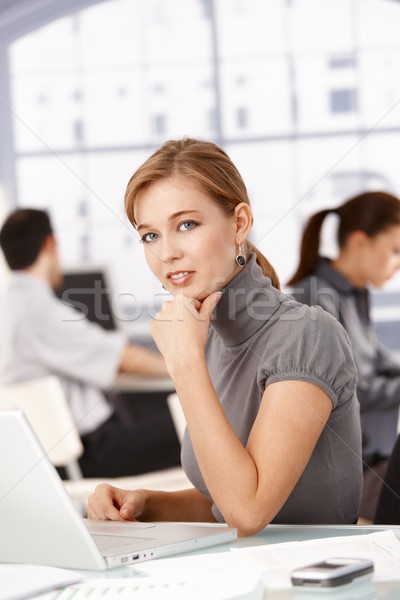 Сток-фото: молодые · деловая · женщина · рабочих · ноутбука · служба · сидят