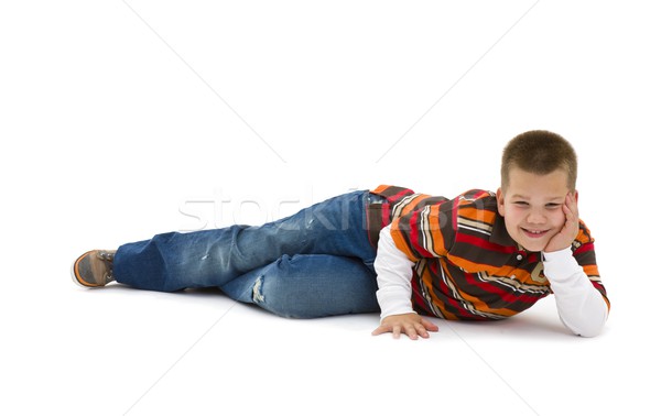 Fiú padló visel trendi színes póló Stock fotó © nyul