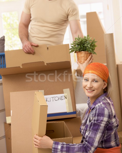 Stock fotó: Pár · mozog · csomagol · dobozok · mozgás · új · ház