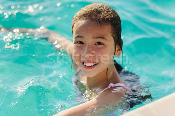 Child girl in blue swimming pool Stock photo © O_Lypa