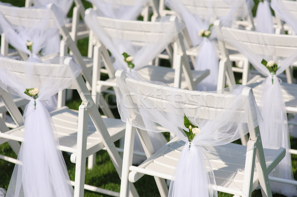 White decorated chairs on a green lawn Stock photo © O_Lypa