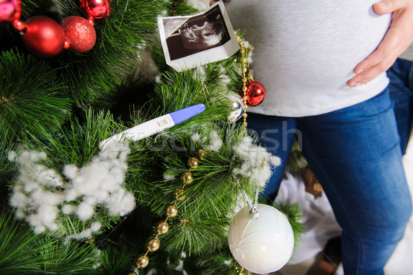 Ultrasound picture and pregnancy test on tree Stock photo © O_Lypa