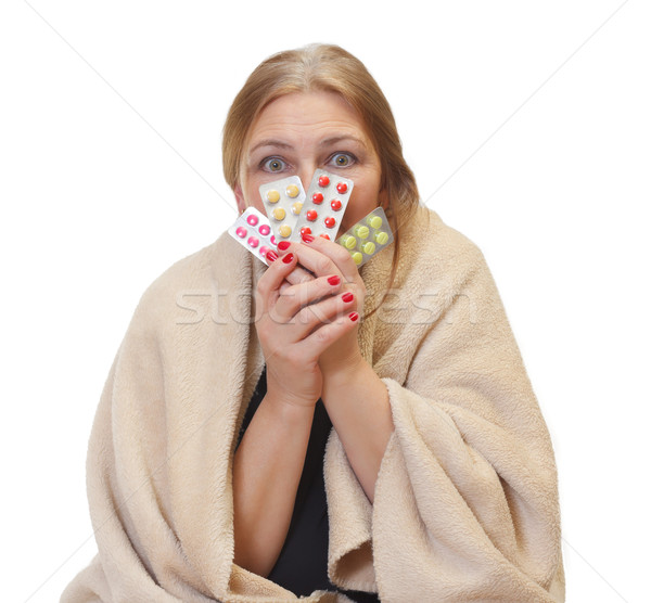 Kút gyönyörű kopott nő elvesz tabletták Stock fotó © ocskaymark