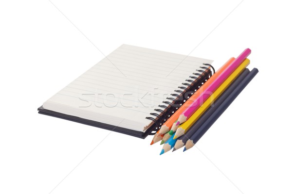 Foto stock: Cor · lápis · caderno · isolado · escritório