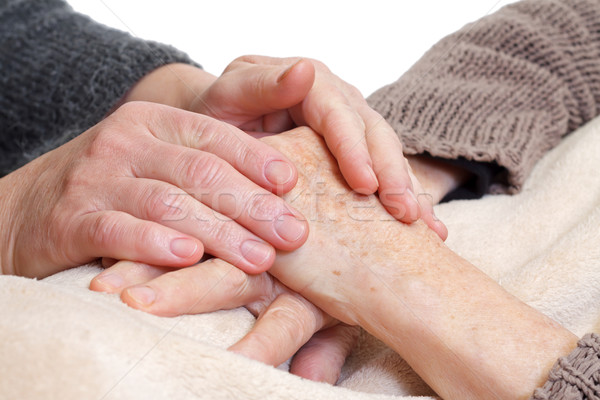 Pflege zu Hause Frau halten ältere Hände isoliert Stock foto © ocskaymark