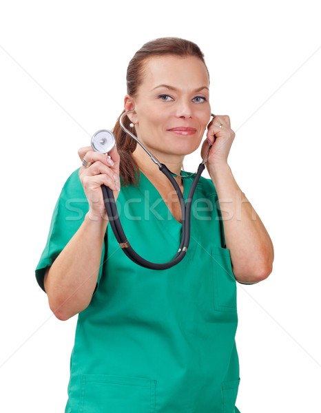 улыбающаяся женщина врач портрет стетоскоп лице Сток-фото © ocskaymark