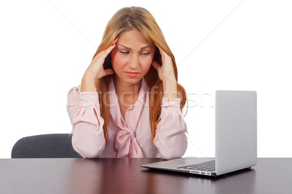 [[stock_photo]]: Stressante · femme · d'affaires · portrait · séance · bureau · travaux