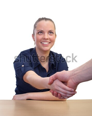 Face femme d'affaires serrer la main table isolé affaires [[stock_photo]] © ocskaymark