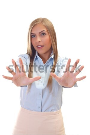 Belle jeune femme portrait isolé bureau heureux [[stock_photo]] © ocskaymark