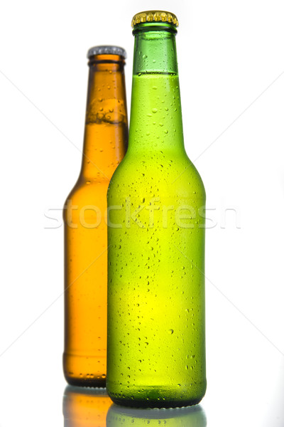 2 Cold Frosted Beer Bottles on White Background Stock photo © ocusfocus