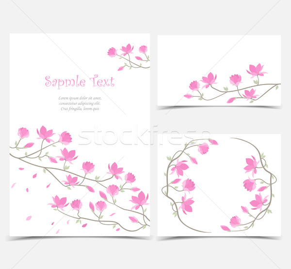 Vector magnolie flori set roz card Imagine de stoc © odina222