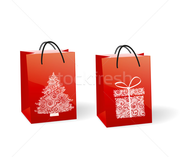 Papírzacskók piros karácsony fa divat hó Stock fotó © odina222