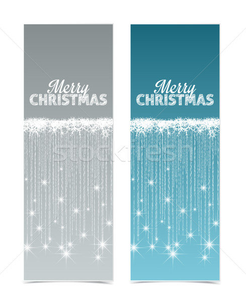 Stockfoto: Christmas · banners · twee · vallen · sterren · sneeuw