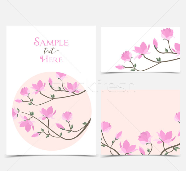 Vector magnolie flori set roz card Imagine de stoc © odina222