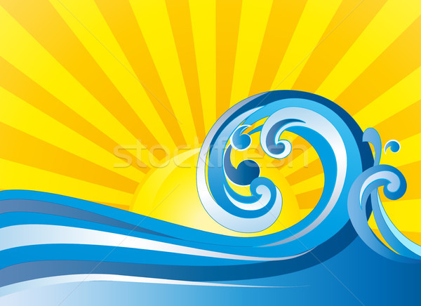 Răsărit surfing valuri vector cer apă Imagine de stoc © odina222