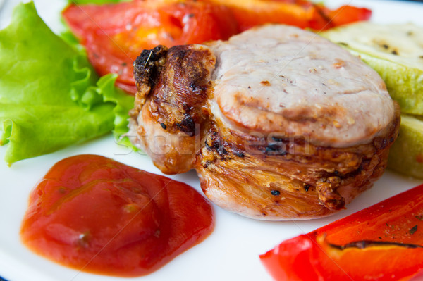 roasted pork steak with grilled vegetables Stock photo © oei1