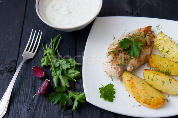 grilled chicken breast with roasted potatoes Stock photo © oei1