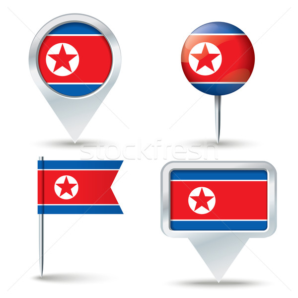 Stock photo: Map pins with flag of North Korea