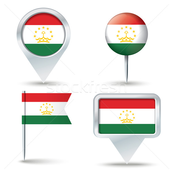 Stock photo: Map pins with flag of Tajikistan