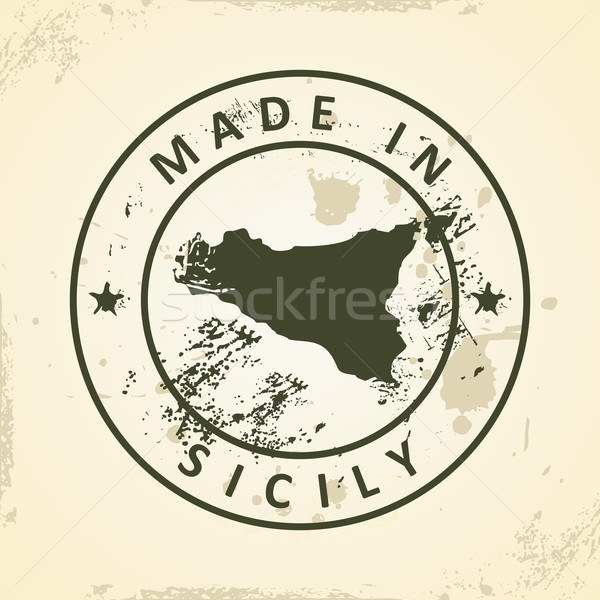 штампа карта Сицилия Гранж Мир силуэта Сток-фото © ojal