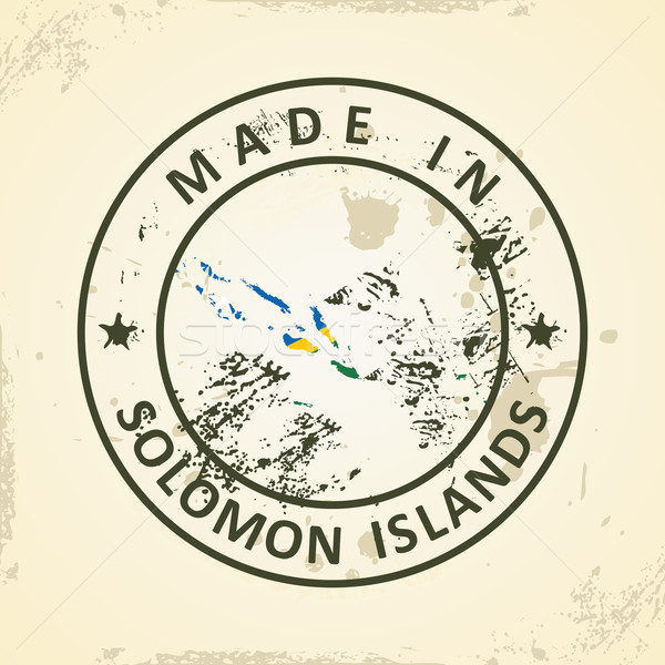 Stamp with map flag of Solomon Islands Stock photo © ojal