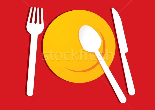 yellow plate on red background Stock photo © ojal