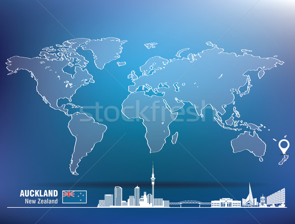 Map pin with Auckland skyline Stock photo © ojal