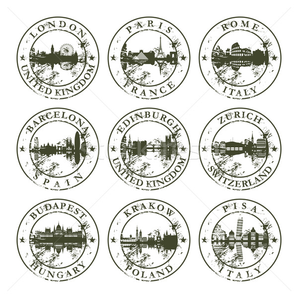 Grunge rubber postzegels Londen Parijs Rome Stockfoto © ojal