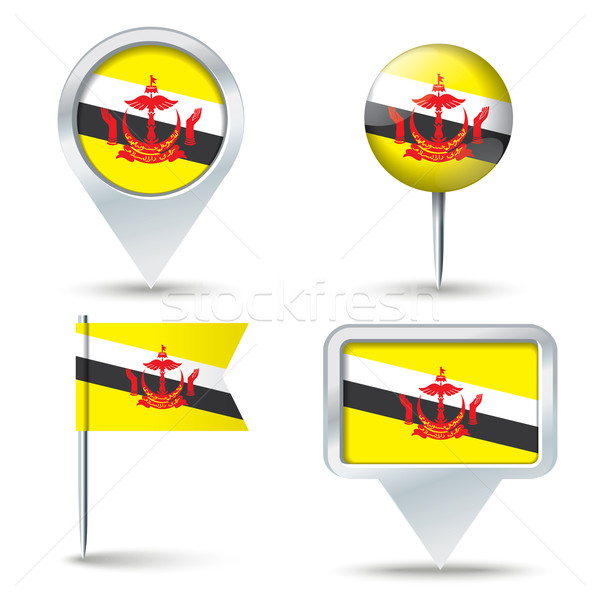 Stock photo: Map pins with flag of Brunei