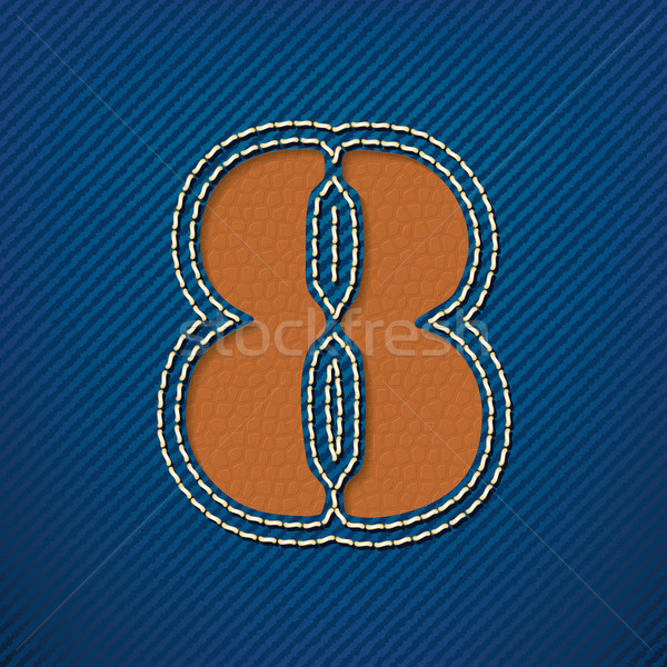 Stock photo: Number 8 made from leather on jeans background