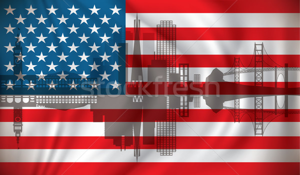 Flag of USA with San Francisco skyline Stock photo © ojal
