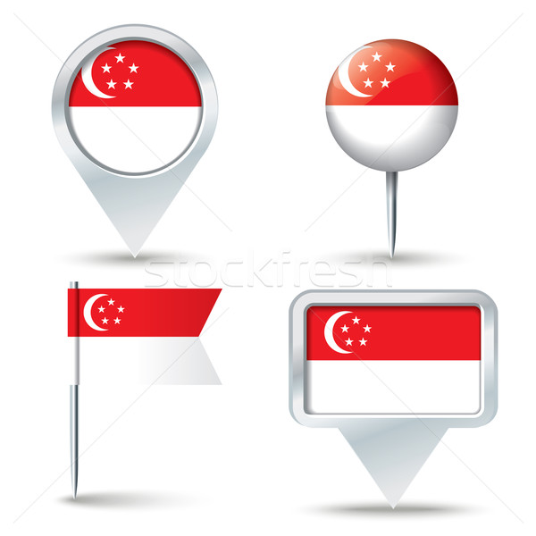 Stockfoto: Kaart · vlag · Singapore · business · weg · witte