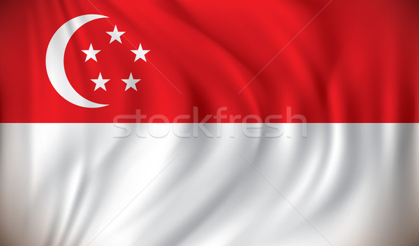 Stock fotó: Zászló · Szingapúr · térkép · hold · sziluett · fehér