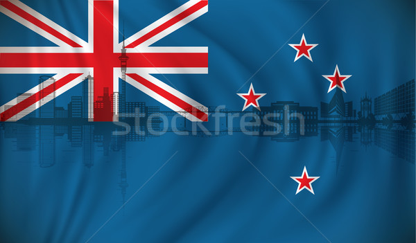 Flag of New Zealand with Auckland skyline Stock photo © ojal