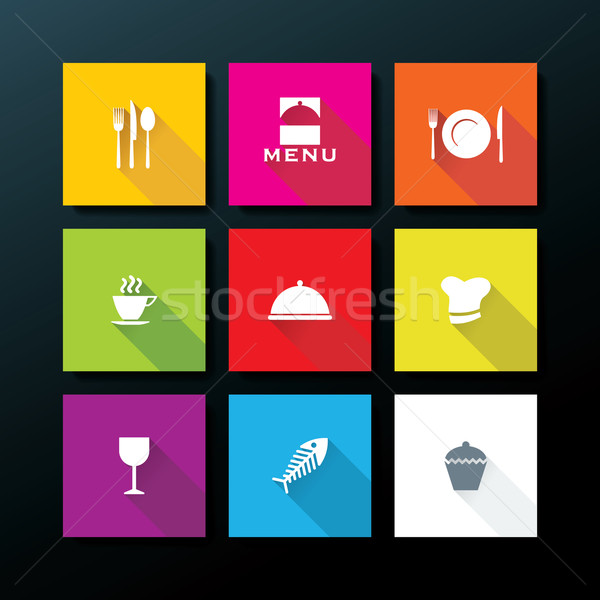 Vector flat restaurant icon set Stock photo © ojal