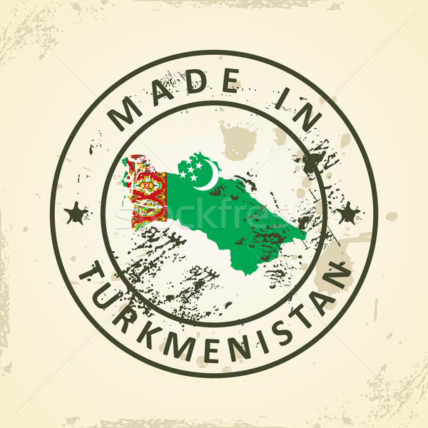 Damga harita bayrak Türkmenistan grunge arka plan Stok fotoğraf © ojal