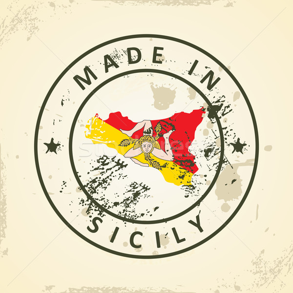 Stamp with map flag of Sicily Stock photo © ojal