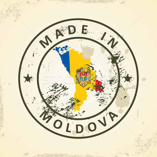 Stock photo: Stamp with map flag of Moldova
