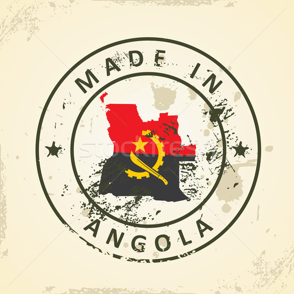 Stamp with map flag of Angola Stock photo © ojal