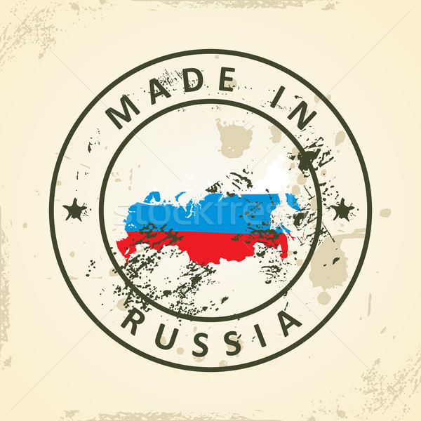 Сток-фото: штампа · карта · флаг · Россия · Гранж · фон