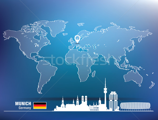 Stockfoto: Kaart · pin · München · skyline · gebouw · stad