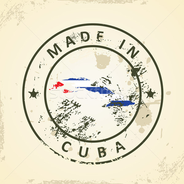 Stok fotoğraf: Damga · harita · bayrak · Küba · grunge · doku