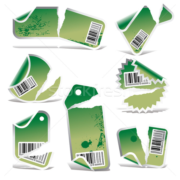 green ripped tag and sticker set with bar codes Stock photo © ojal