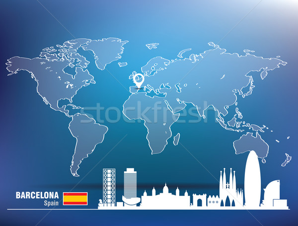 Stock foto: Karte · Pin · Barcelona · Skyline · Gebäude · Stadt